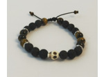 Bracelet ajustable pierre de lave / œil de tigre / tête de mort howlite blanche
