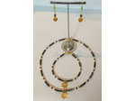 Parure 3 pcs doré/marron jais/blanc