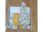Sac à dos Pochon pour enfant, modèle blanc et jaune, petits arc en ciel éléphant