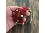 Bracelet multi-rangs fushia/marron/doré