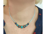Tour de cou turquoise/jade bleu doré sur cordon turquoise