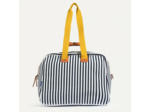 Bleu de Chauffe Sac de Voyage Cabine Aviateur Missak Cuir Et Toile Rayures D Eté