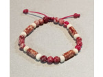 Perles en bois rouge à motifs/blanc + sédiment de la mer rouge, ajustable