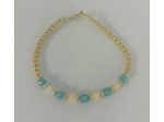 Bracelet Jade bleu/blanc et perles dorées