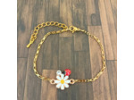 Bracelet carte "Bonne chance" coccinelle/fleur et acier inox doré