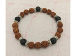 Bracelet homme perles de noyer/pierre de lave argenté