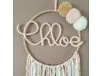 Attrape rêves prénom personnalisable, rose, doré et blanc