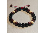 Perles en bois aubergine/blanc + obsidienne noire, ajustable