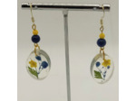 B.O. résine fleurs jaune/bleu, ovales #8