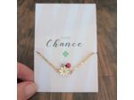 Bracelet carte "Bonne chance" coccinelle/fleur et acier inox doré