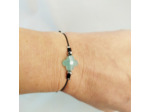 Bracelet élastique noir/argenté/trèfle facetté vert