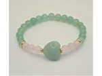 Bracelet aventurine verte/quartz rose doré cœur