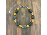 Bracelet agate Africaine et nacre jaune argenté