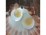 Boucles d'oreilles nacre/bois/résine/fleur de vie doré