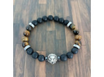 Bracelet homme agate noire/œil de tigre lion
