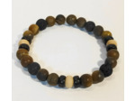 Agate beige, bois gravé, œil de tigre mat, pierre de lave