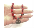 Collier coquelicot corail rouge/pierre de lave/hématite