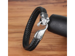 Bracelet en cuir véritable noir serpent 3