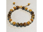 Perles en bois orange/blanc + œil de tigre + métal argenté, ajustable