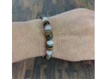 Bracelet œil de tigre/quartz rose/bronze
