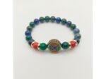 Bracelet chrysocolle/jade rouge, perle tibétaine