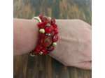 Bracelet multi-rangs fushia/marron/doré