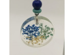 B.O. résine fleurs turquoise/bleu/blanc, rondes #6