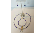 Parure 3 pcs doré/bleu/blanc