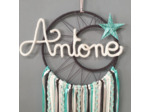 Attrape rêves prénom personnalisable, Vert Jade,anthracite et blanc