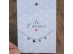 Bracelet carte "Je t'aime" chaîne et breloques en acier inox