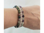 Bracelet triple fluorite/quartz rose/agate indienne