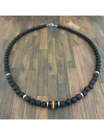 Collier homme pierre de lave/agate noire