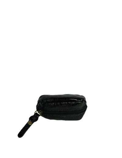Farfouillette Petit Porte-Monnaie En Cuir Effet Froissé Brillant Noir