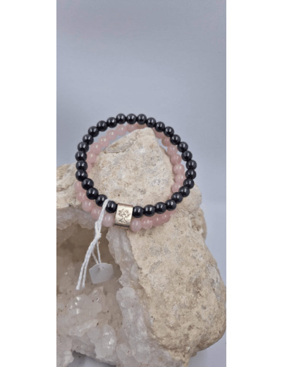 Bracelet double hematite quartz rose OLPA2920