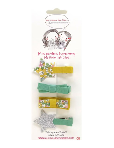 Ensemble 4 barrettes vert / jaune