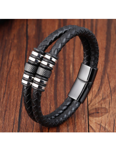 Bracelet tendance en cuir véritable pour hommes 25