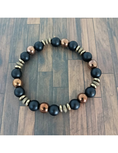 Bracelet homme agate noire/hématite