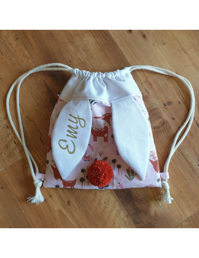 Sac à dos Pochon pour enfant, modèle blanc et terracotta, petite biche rose