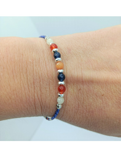 Bracelet jade bleu/rouge/orange/blanc argent