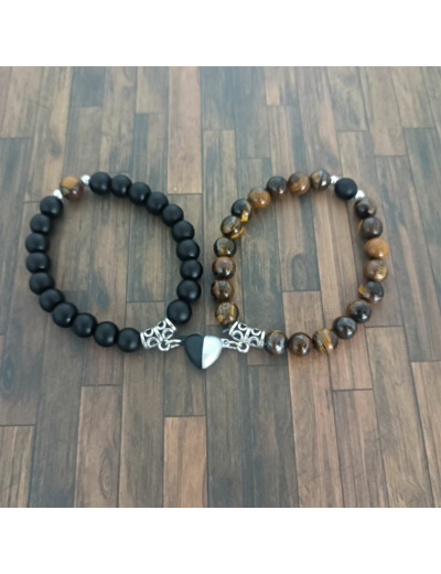 Bracelets couple Œil de tigre/onyx