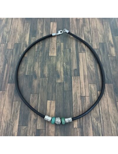 Collier cuir homme aventurine verte