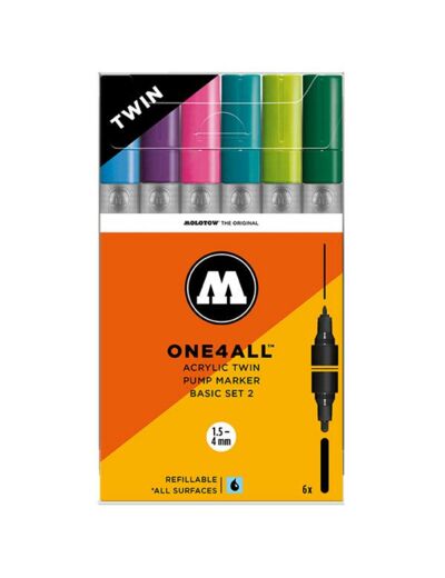 MOLOTOW ACRYLIC MARKER ONE4ALL TWIN WALLET BASIC SET 2 6PCS