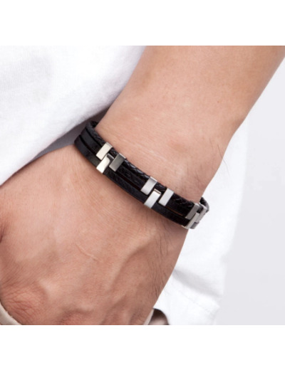 Bracelet tendance en cuir véritable noir 12