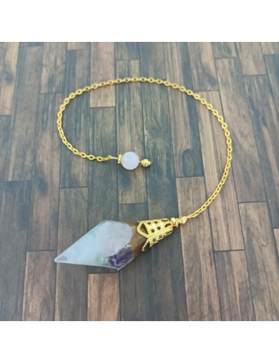 Pendule orgonite quartz rose/améthyste/œil de tigre/opaline/aventurine