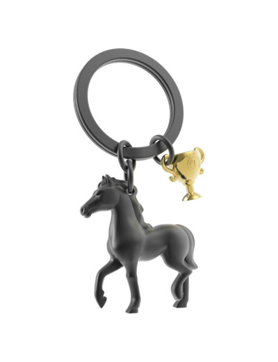 Metalmorphose Porte-clés Cheval noir & son trophée