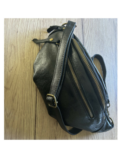 Farfouillette Sac Banane Brillante En Cuir Noir