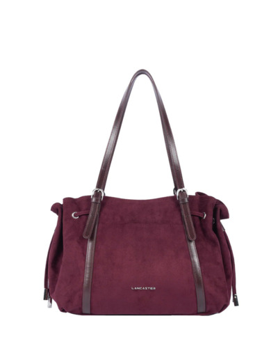 Lancaster Velvet Emma Grand Sac Porté Epaule 518-097 Aspect Suédine Bordeaux