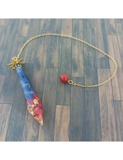 Pendule corail rouge/lapis lazuli/feuilles d'or