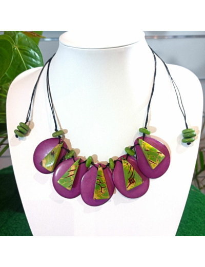 Collier Lisa violet-vert en ivoire végétal