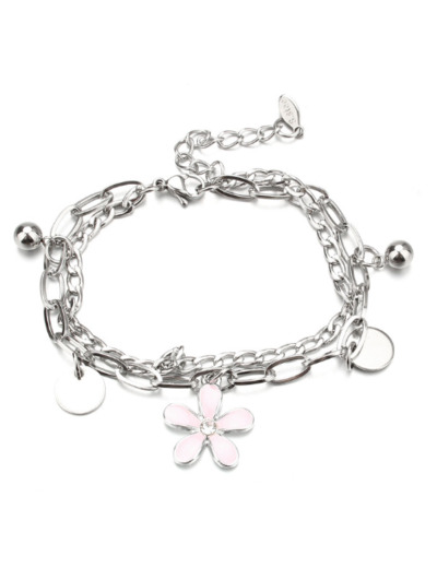 Bracelet double chaîne fleur en acier inox